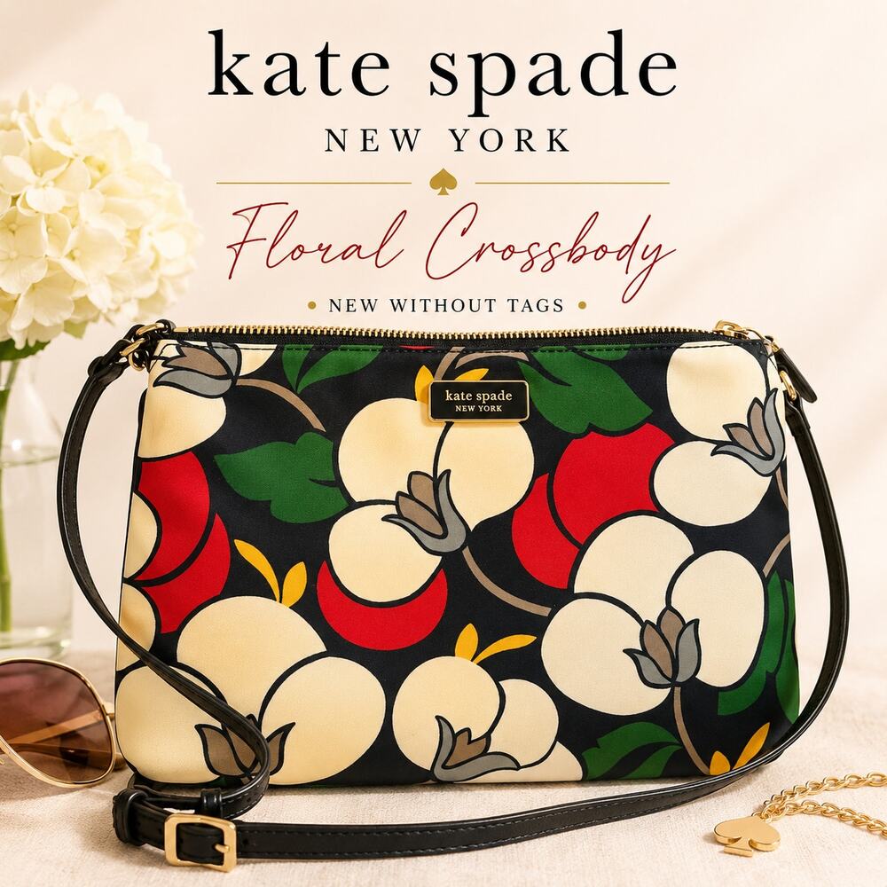 Kate Spade New York Floral Print Crossbody Shoulder Bag Black Red Cream